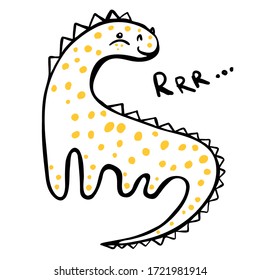 Cute little dinosaur on white background. Vector illustration. Perfect for greeting card, postcard, print, banner.