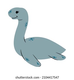 Cute little dinosaur. Plesiosaurus. Vector illustration, isolated on a white background. Scandinavian cartoon style flat design. Concept for children print.