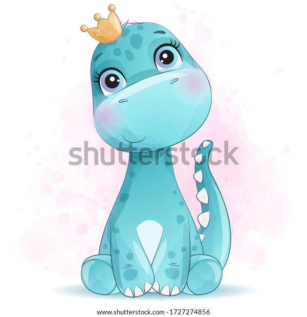 Cute\
little dinosaur portrait with watercolor\
effect