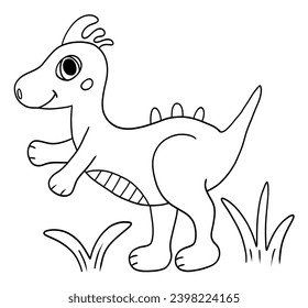 Cute little dinosaur in simple doodle style. Vector kids illustration