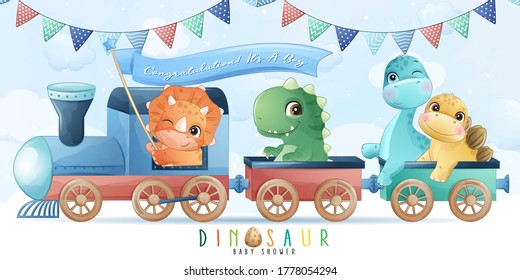 Cute little dinosaur sitting in the train illustration