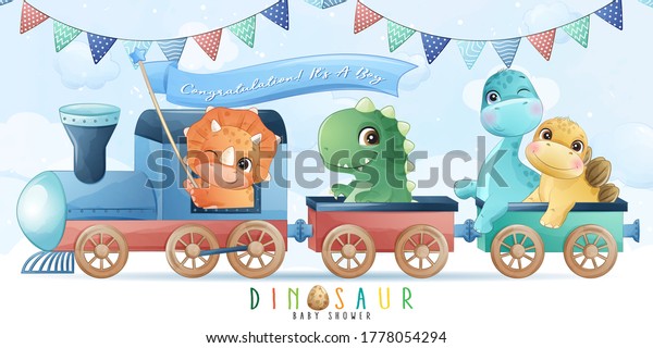 Cute\
little dinosaur sitting in the train\
illustration