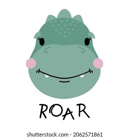 Pequeño dinosaurio. Ilustración vectorial, aislada en un fondo blanco. Diseño plano al estilo de las caricaturas escandinavas. Concepto de impresión infantil.