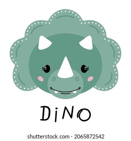 Cute little dinosaur. Vector illustration, isolated on a white background. Scandinavian cartoon style flat design. Concept for children print.
