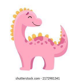 Cute little dinosaur vector illustration in cartoon style for children design, greeting birthday card, nursery poster.