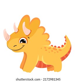 Cute little dinosaur vector illustration in cartoon style for children design, greeting birthday card, nursery poster.
