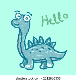 Cute little dinosaur. Vector illustration for coloring cartoon images. Image of kid's blue dino isolated on white. Baby monster reptiles for printing, books, posters, coloring banners.