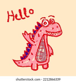 Cute little dinosaur. Vector illustration for coloring cartoon images. Image of kid's red dino t rex isolated on white. Baby monster reptiles for printing, books, posters, coloring banners.