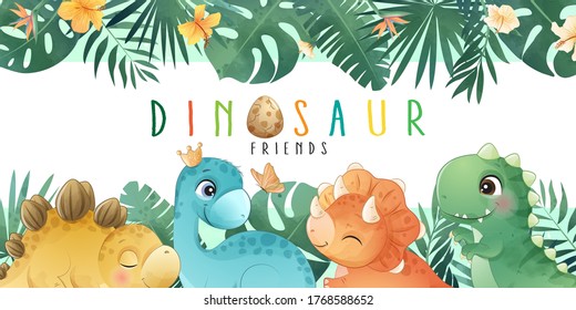 Cute Little Dinosaur With Watercolor Collection