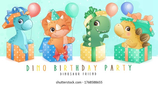 Cute Little Dinosaur With Watercolor Collection