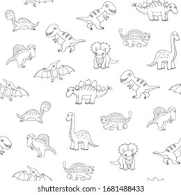 Cute little dinosaurs for kids hand drawn seamless vector pattern