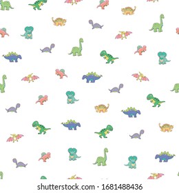 Cute little dinosaurs for kids hand drawn seamless vector pattern