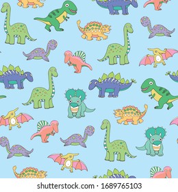 Cute little dinosaurs for kids hand drawn seamless vector pattern