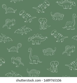 Cute little dinosaurs for kids hand drawn seamless vector pattern