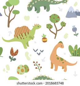 Cute little dinosaurs seamless pattern, for textile, fabric, paper, apparel, wrapping.