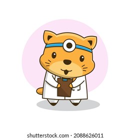 Cute Little Doctor Cat Medical Report Cartoon Friendly Children Health