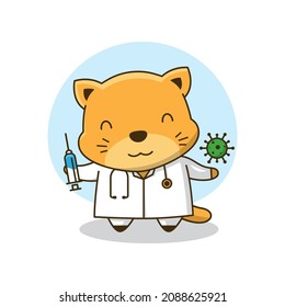 Cute Little Doctor Cat Virus Vaccine Cartoon Friendly Children Health