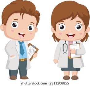 Cute little doctor and nurse cartoon