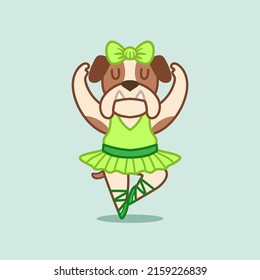 Cute little Dog ballerina illustration with green color