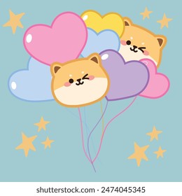 cute little dog balloon illustration with love