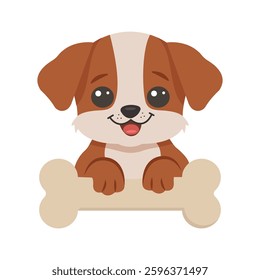 Cute little dog with big bone.Vector Illustration