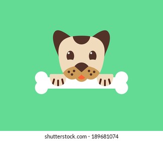 Cute little dog with bone. Icon.