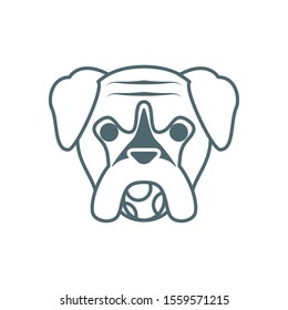 cute little dog boxer head with ball line style icon vector illustration design