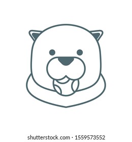 cute little dog bull mastiff head with ball line style icon vector illustration design