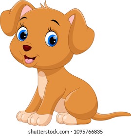 Cute little dog cartoon isolated on white background 
