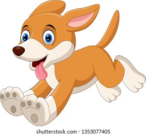 Cute little dog cartoon runing isolated on white background
