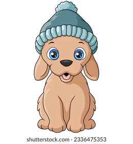 Cute little dog cartoon wearing hat