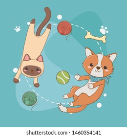 cute little dog and cat mascots with set toys