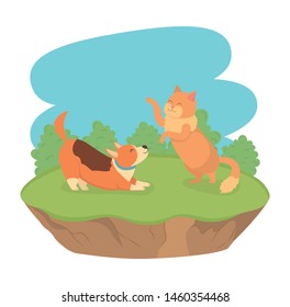 cute little dog and cat mascots in the field characters