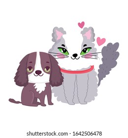 cute little dog and cat sitting pets vector illustration