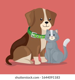 cute little dog with cat vector illustration design