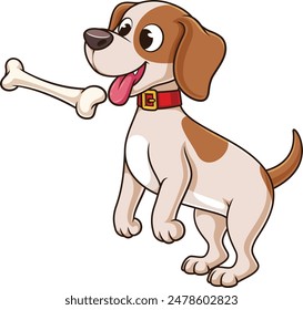 Cute little dog catching bone vector illustration