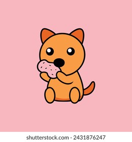 Cute little dog Eating doughnut vector illustration