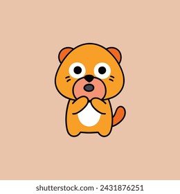 Cute little dog Eating doughnut vector illustration