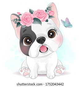 Cute little dog with floral illustration