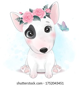 Cute little dog with floral illustration
