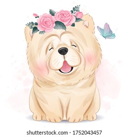 Cute little dog with floral illustration