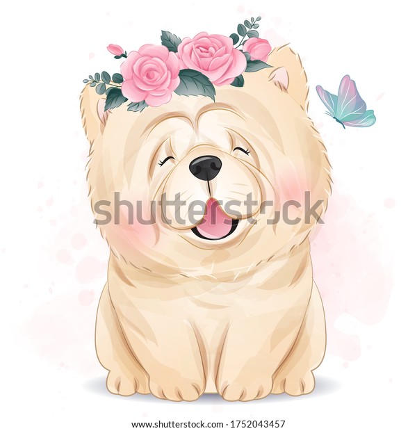 Cute little dog with
floral illustration