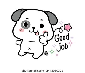 Cute Little Dog Hand Gesture Thumbs Up. Like hand sign. Good job. Flat cartoon style.