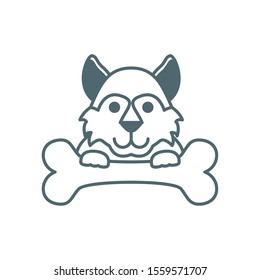 cute little dog husky with bone line style icon vector illustration design