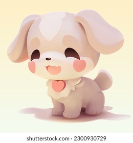 Pequeño perro lindo con una cara sonriente y ojos grandes. Ilustración de mascotas vectoras dibujada en un estilo de malla 3d de dibujos animados aislado en un fondo degradado