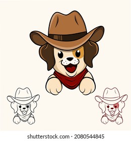 cute little dog logo wearing cowboy hat