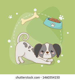 cute little dog mascot with dish and bone