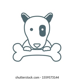 cute little dog pit bull with bone line style icon vector illustration design