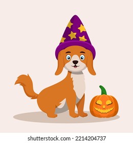 Cute Little Dog and Pumpkin Cartoon Illustration