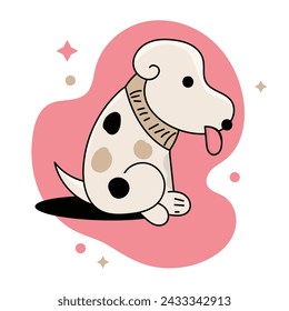 Cute little dog or puppy sitting and resting with tongue out vector illustration on isolated white background.